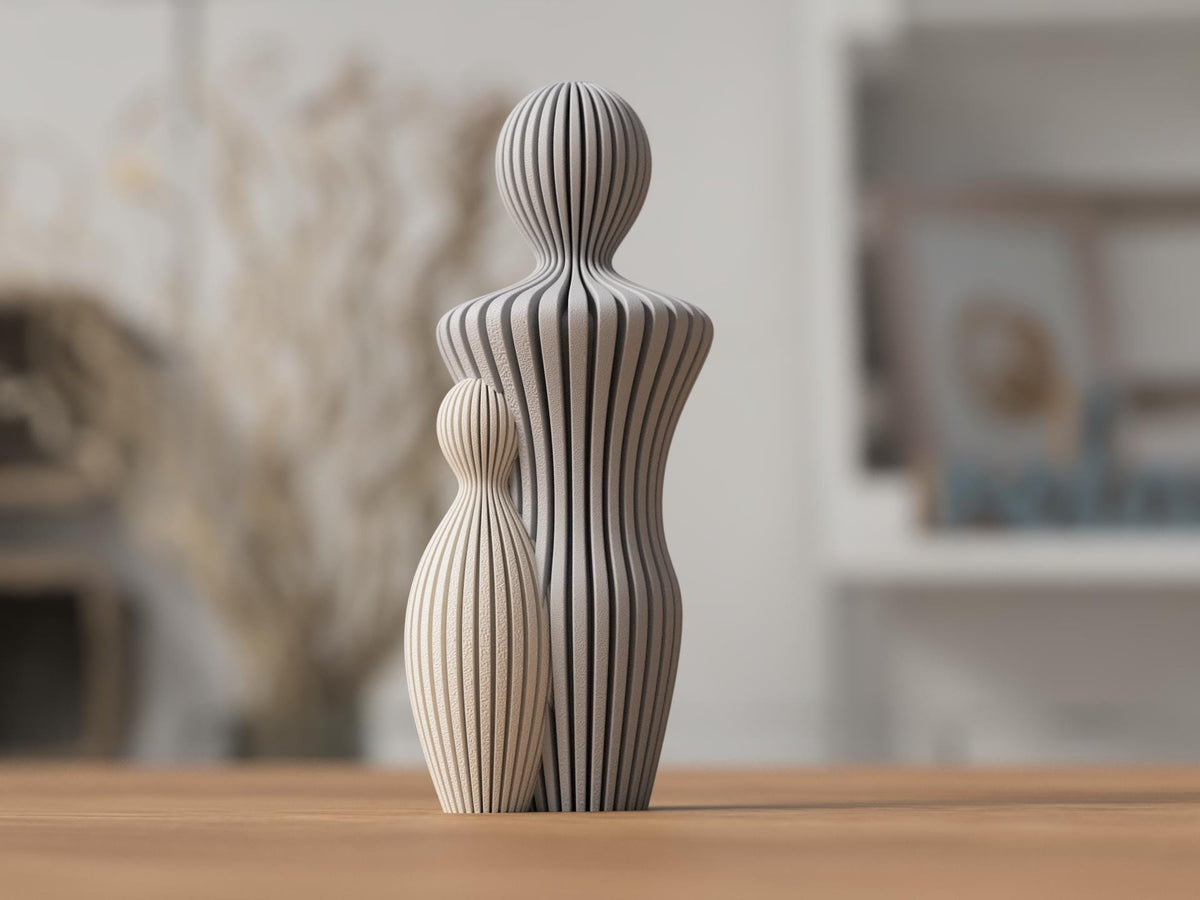 Ribbed Family Sculpture: Modern Minimalist Statue