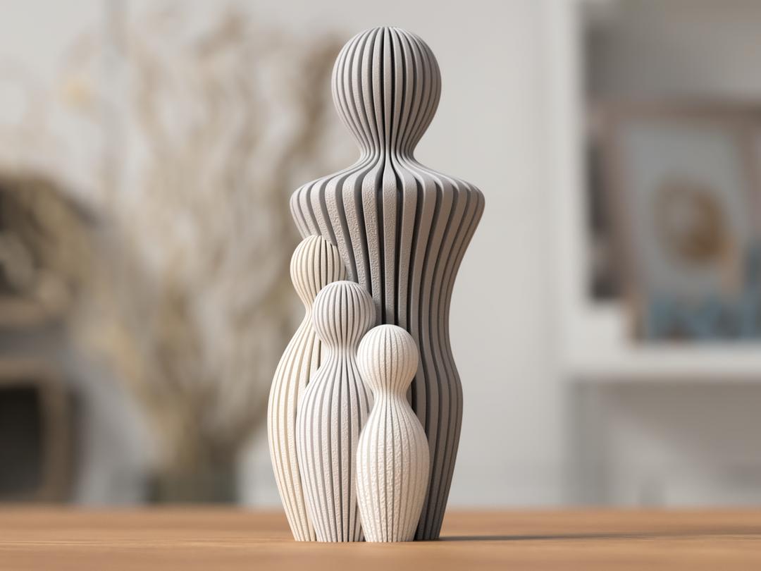 Ribbed Family Sculpture: Modern Minimalist Statue