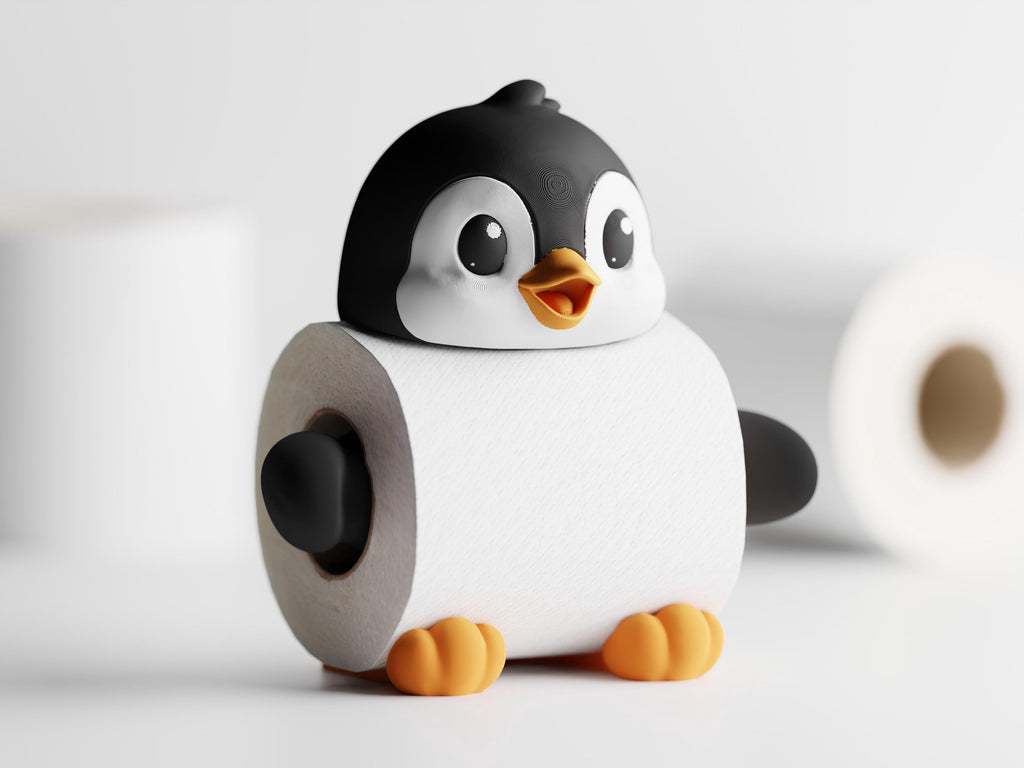 3D Printed Penguin Toilet Paper Holder, Modern Bathroom Accessory, Playful Home Decor