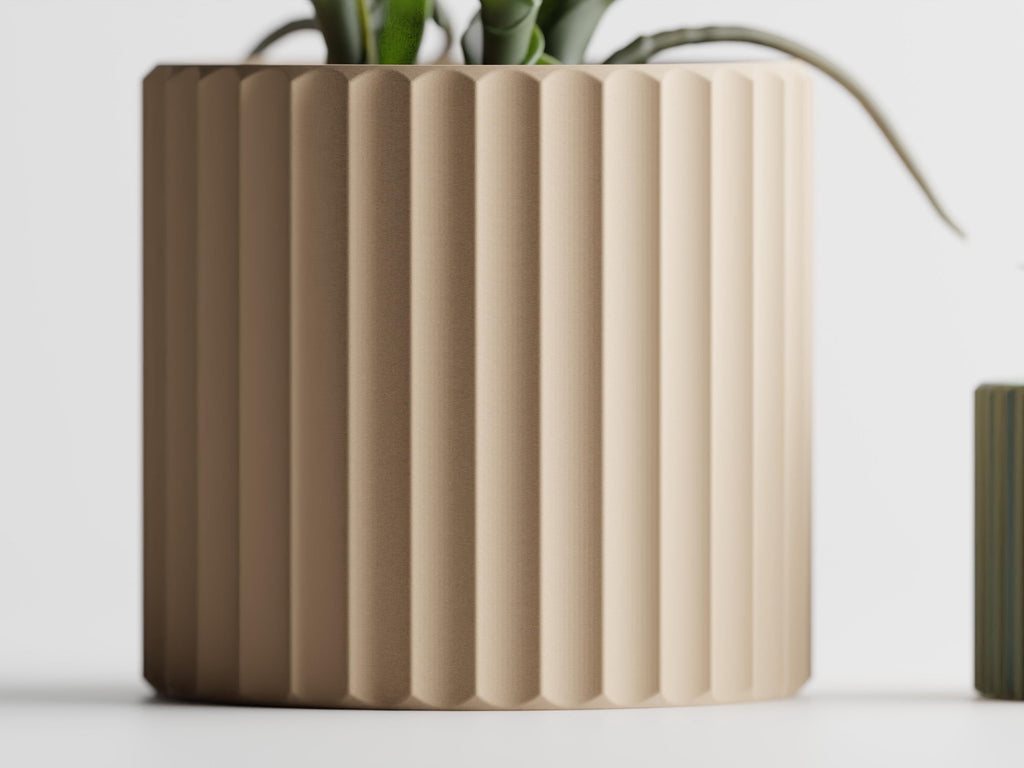 Fluted Planter, Ribbed Orchid Pot, Minimalist Modern Indoor Succulent Planter, Beige Home Decor