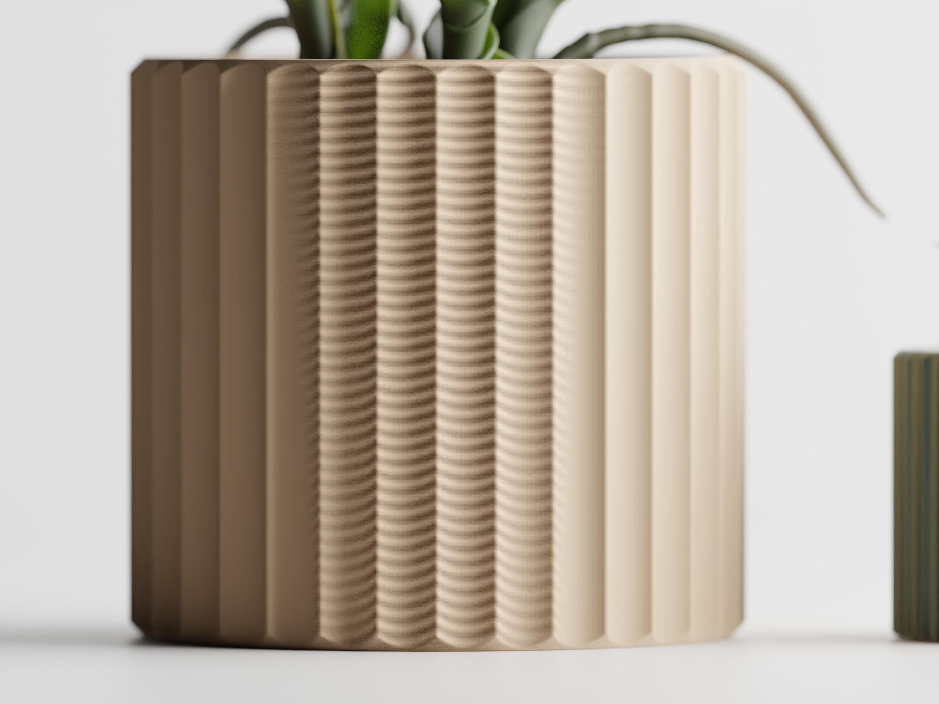 Fluted Planter, Ribbed Orchid Pot, Minimalist Modern Indoor Succulent Planter, Beige Home Decor