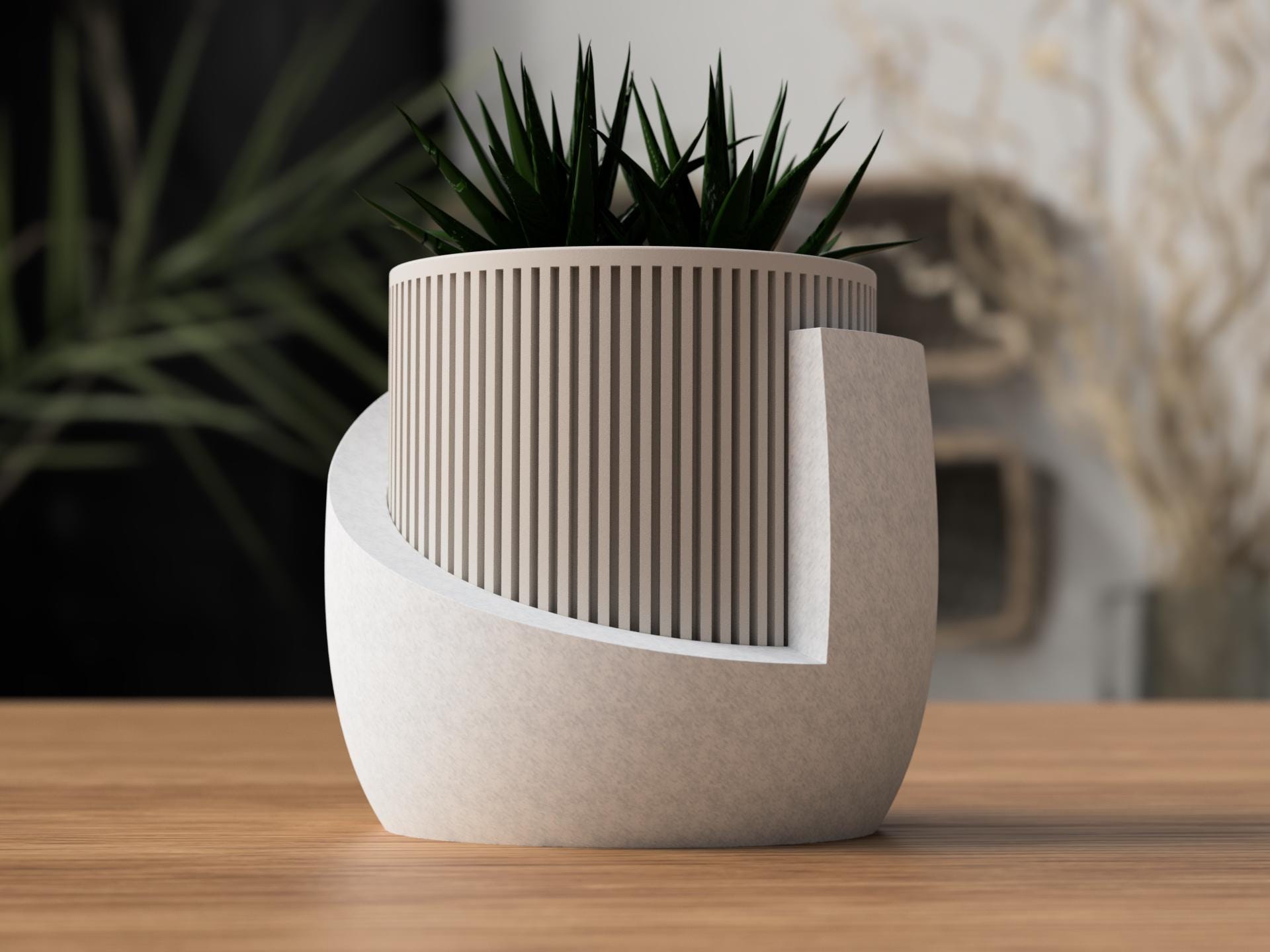 Modern Japandi Plant Pot | Ribbed Minimalist Planter | Scandinavian Indoor Home Decor