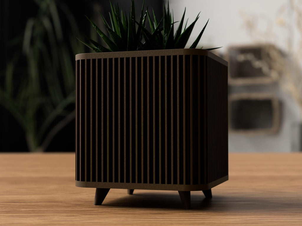 Shikaku Planter | Ribbed Square Pot with Legs, Japandi Home Decor