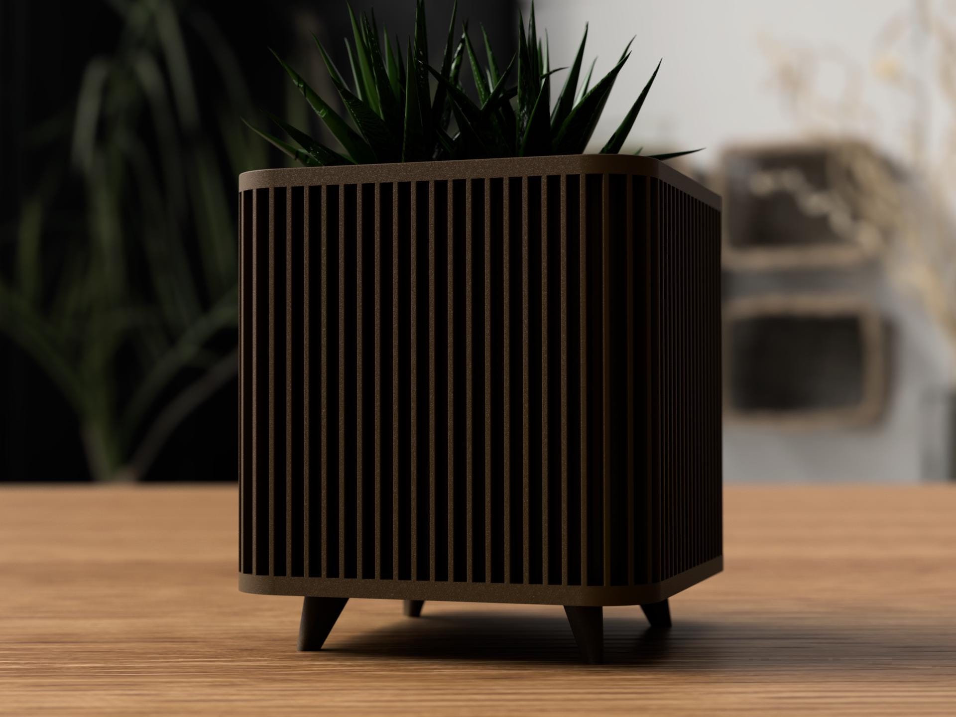 Shikaku Planter | Ribbed Square Pot with Legs, Japandi Home Decor