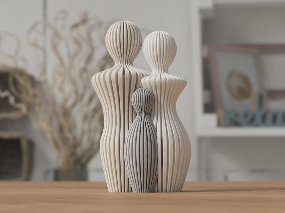Ribbed Family Sculpture: Modern Minimalist Statue