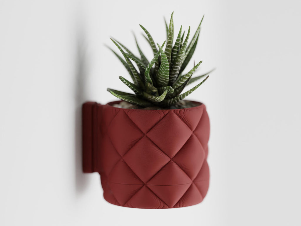Quilted Wall Planter | Wall Mount + Drip Tray | Modern Boho Plant Decor | Inflated Fabric Pot
