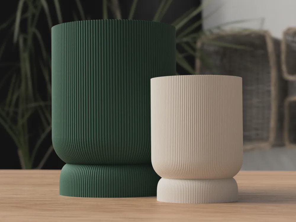 Modern Ribbed Planter with Twist-Lock Drip Tray | Contemporary Home Decor | Gift for Plant Lovers