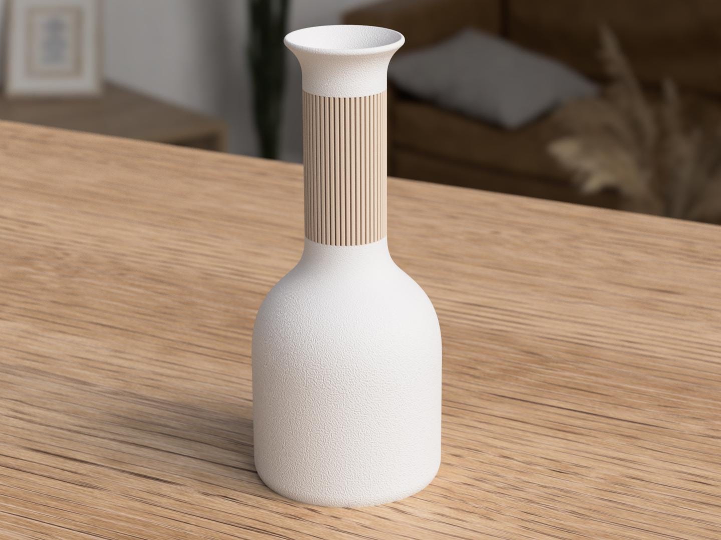 Two Tone Japandi Vase, Textured Ribbed 3D Printed Bud Vase, Minimalist Decor