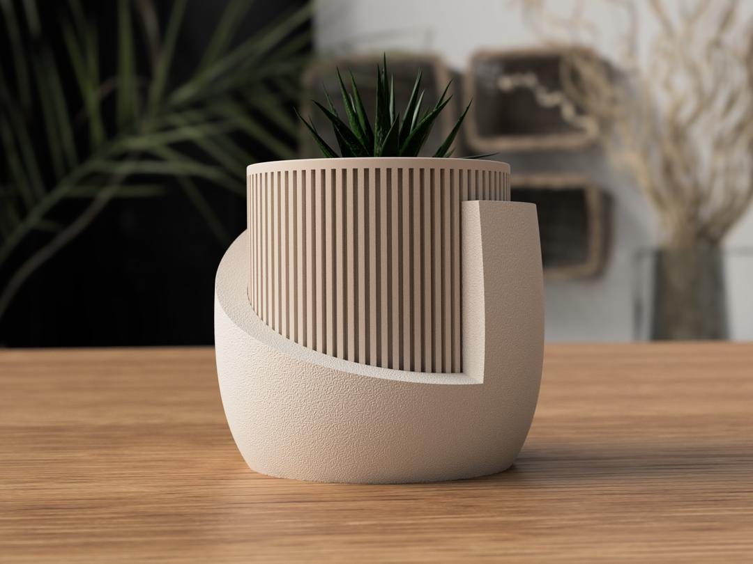 Modern Japandi Plant Pot | Ribbed Minimalist Planter | Scandinavian Indoor Home Decor