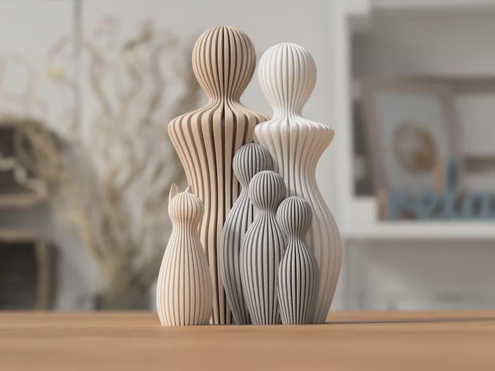 Ribbed Family Sculpture: Modern Minimalist Statue