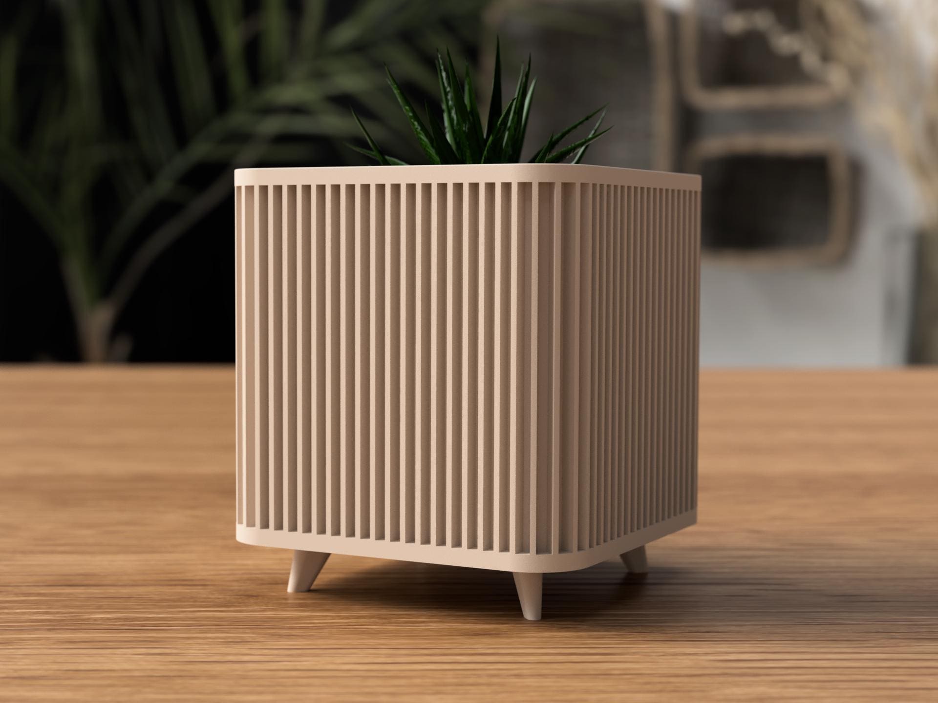 Shikaku Planter | Ribbed Square Pot with Legs, Japandi Home Decor