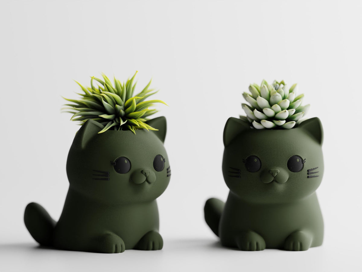 Cat Planter – 3D Printed Desk Succulent Pot, Cat Lover Gift