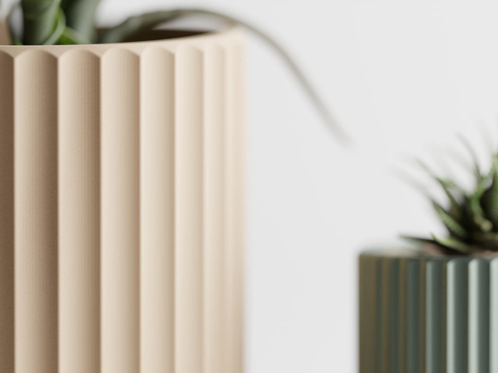 Fluted Planter, Ribbed Orchid Pot, Minimalist Modern Indoor Succulent Planter, Beige Home Decor