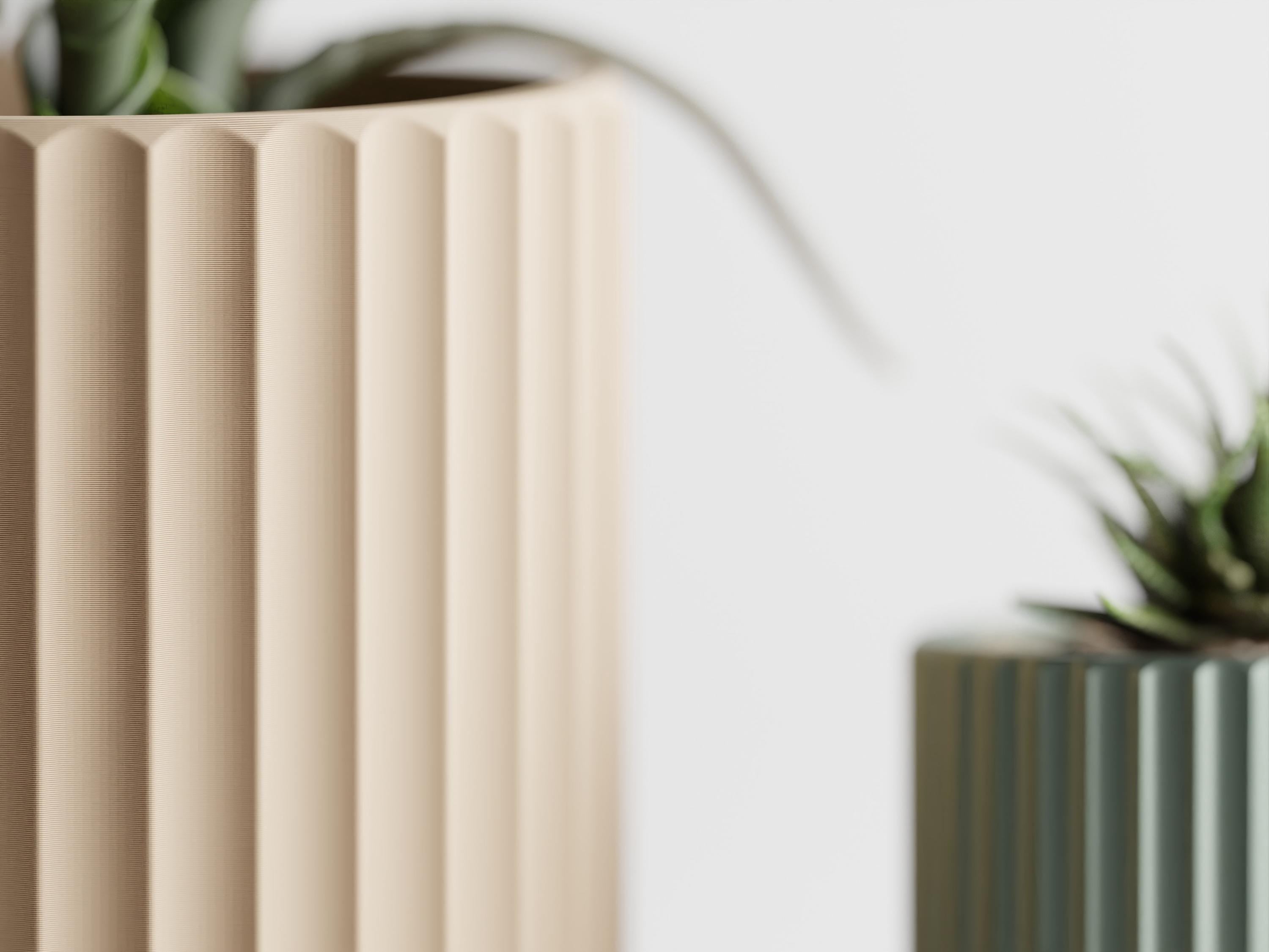 Fluted Planter, Ribbed Orchid Pot, Minimalist Modern Indoor Succulent Planter, Beige Home Decor