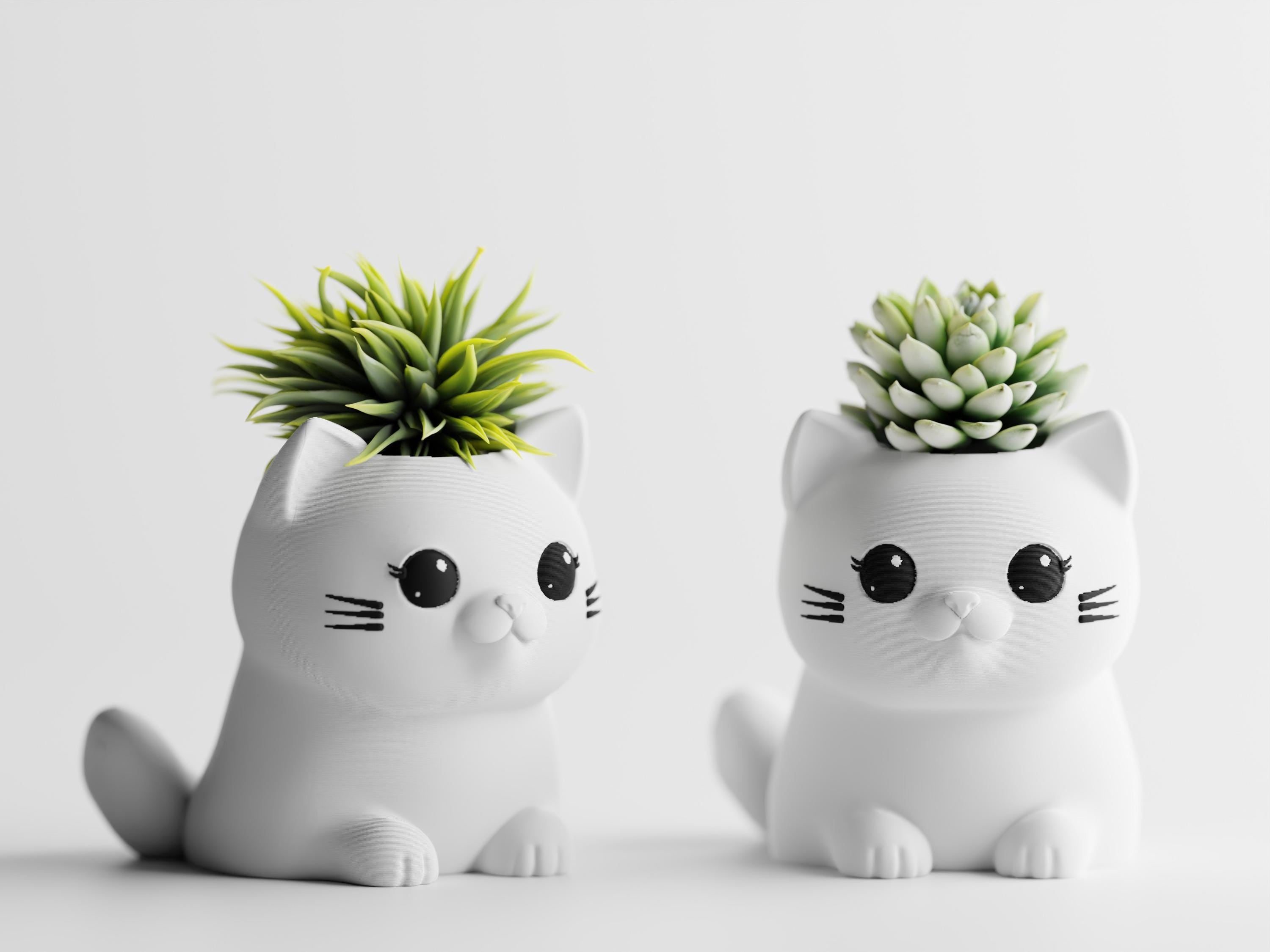Cat Planter – 3D Printed Desk Succulent Pot, Cat Lover Gift