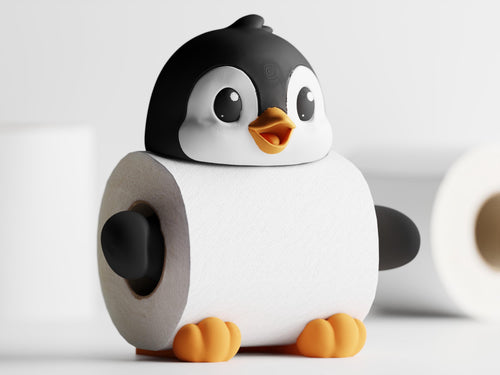 3D Printed Penguin Toilet Paper Holder, Modern Bathroom Accessory, Playful Home Decor