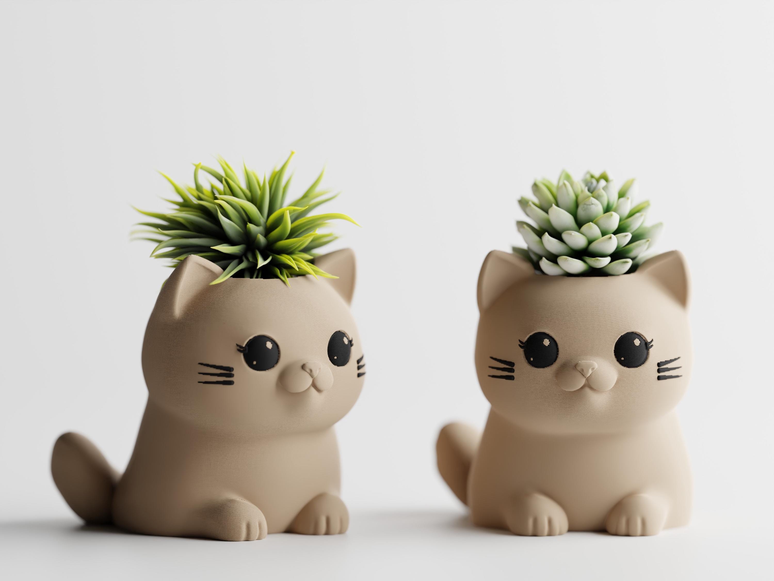 Cat Planter – 3D Printed Desk Succulent Pot, Cat Lover Gift