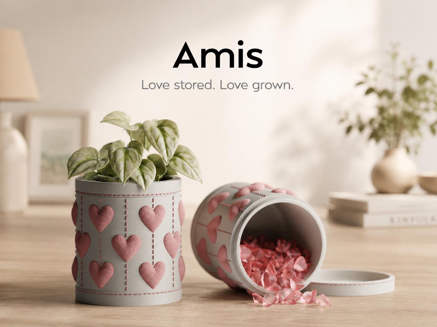 Heart Planter & Storage Box with Dual Lids | Modular Succulent Planter | Jewellery Container | Valentine Gift