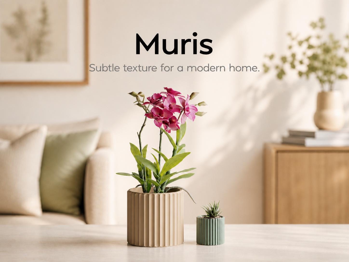 Fluted Planter, Ribbed Orchid Pot, Minimalist Modern Indoor Succulent Planter, Beige Home Decor