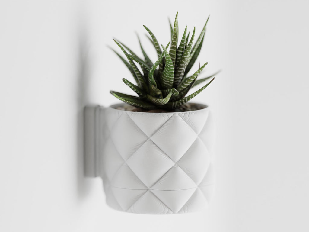 Quilted Wall Planter | Wall Mount + Drip Tray | Modern Boho Plant Decor | Inflated Fabric Pot