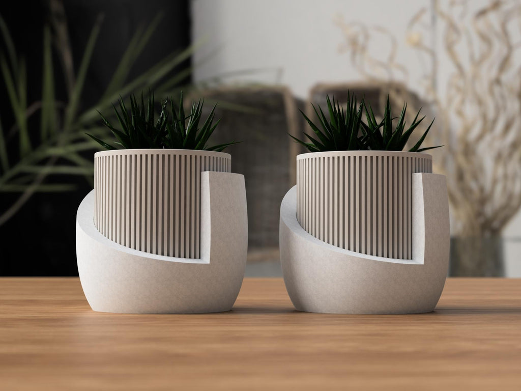 Modern Japandi Plant Pot | Ribbed Minimalist Planter | Scandinavian Indoor Home Decor