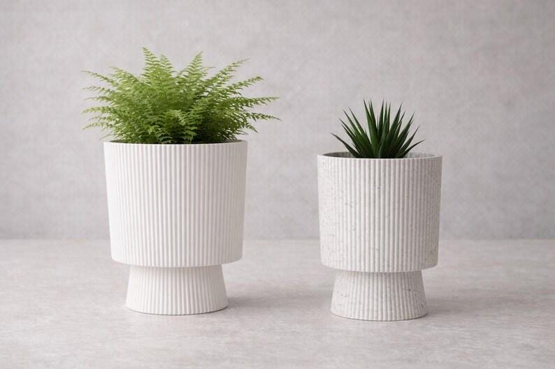 Japandi Ribbed Planter with Drip Tray – 3D Printed Minimalist Decor