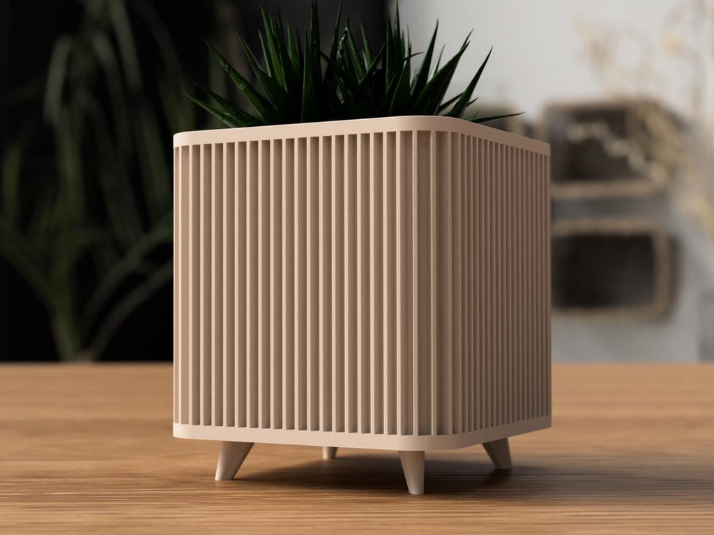Shikaku Planter | Ribbed Square Pot with Legs, Japandi Home Decor