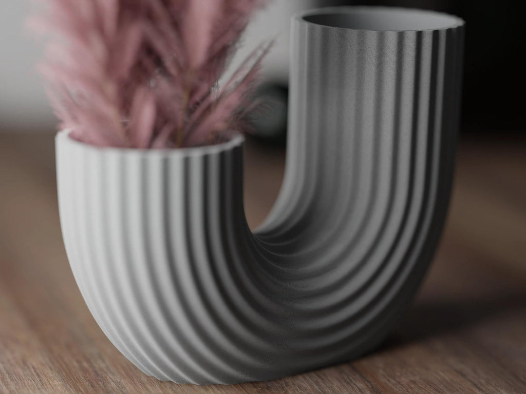 Modern U Shape Vase | Minimalist Ribbed Vase | Contemporary Home Decor