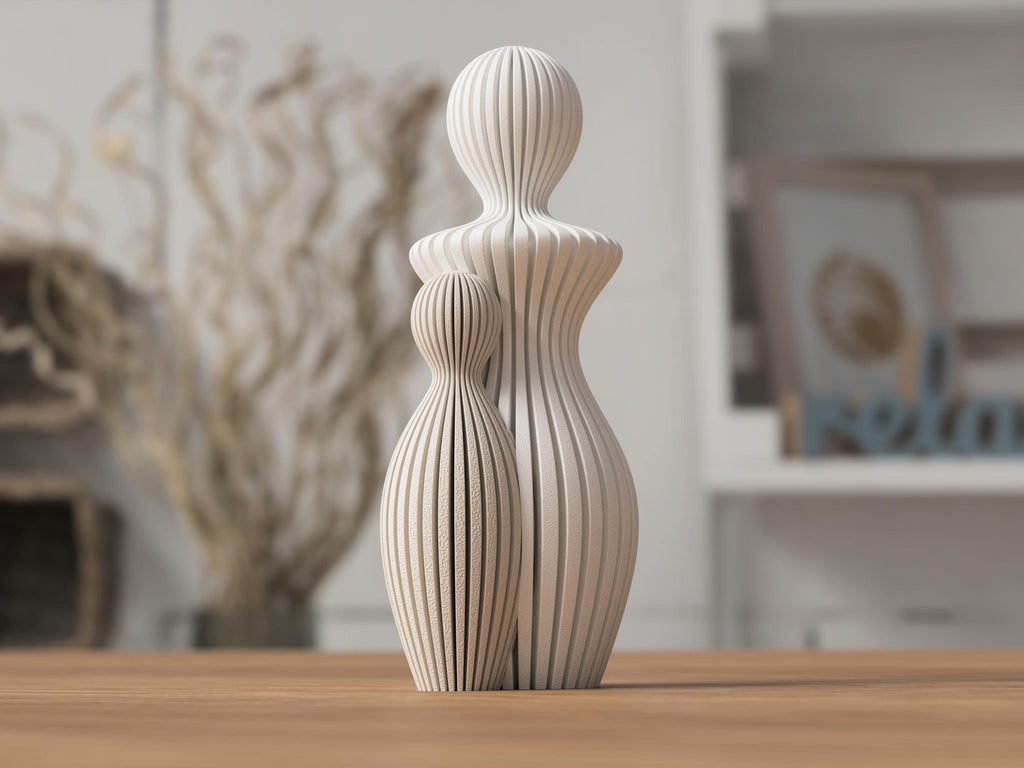 Ribbed Family Sculpture: Modern Minimalist Statue