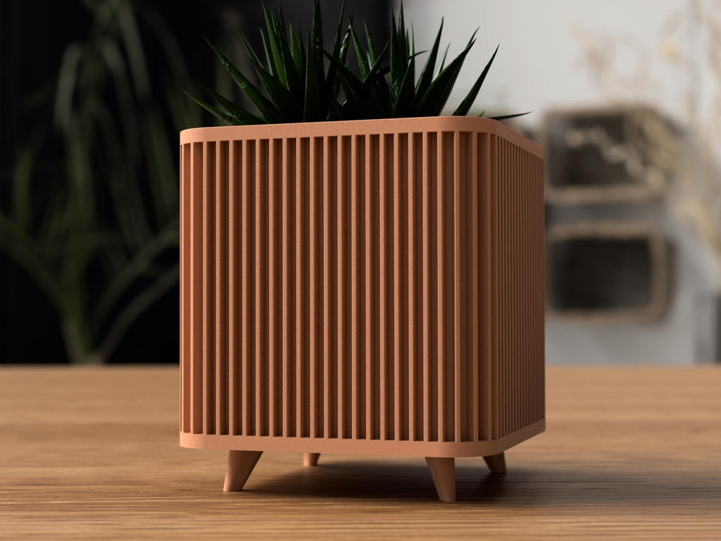 Shikaku Planter | Ribbed Square Pot with Legs, Japandi Home Decor