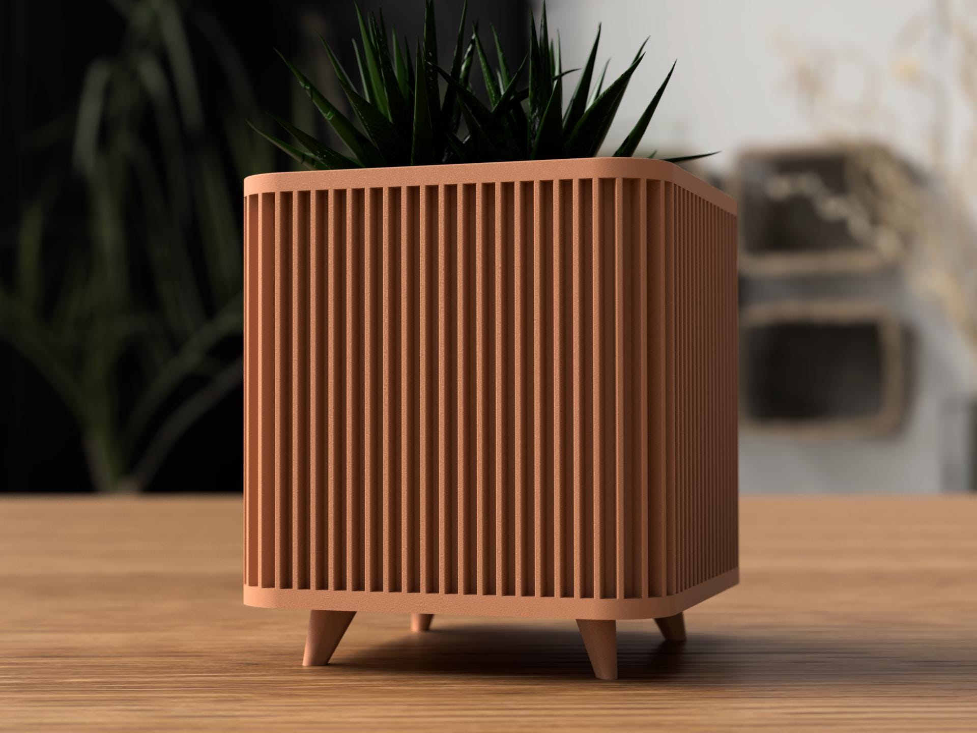 Shikaku Planter | Ribbed Square Pot with Legs, Japandi Home Decor