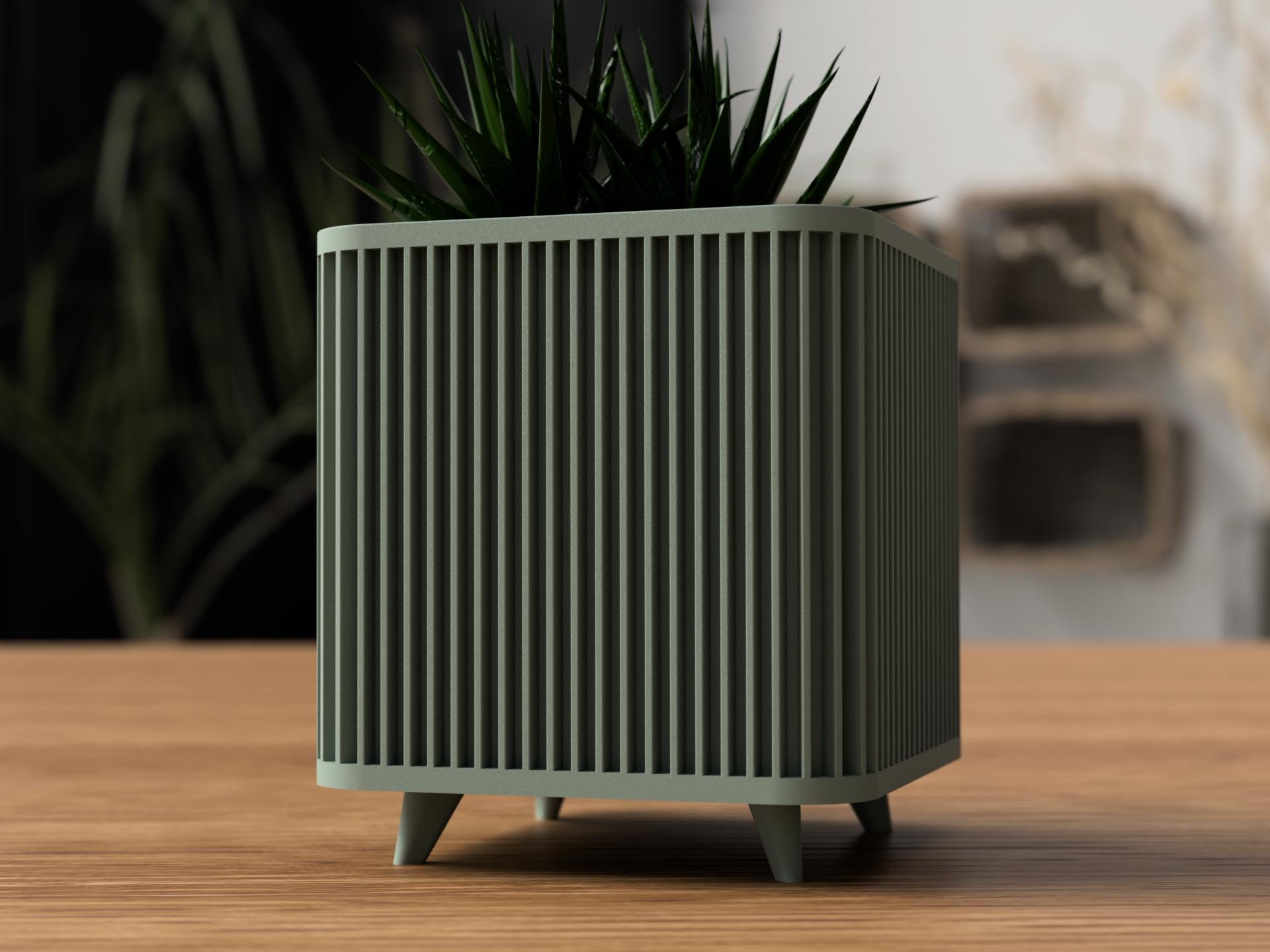 Shikaku Planter | Ribbed Square Pot with Legs, Japandi Home Decor