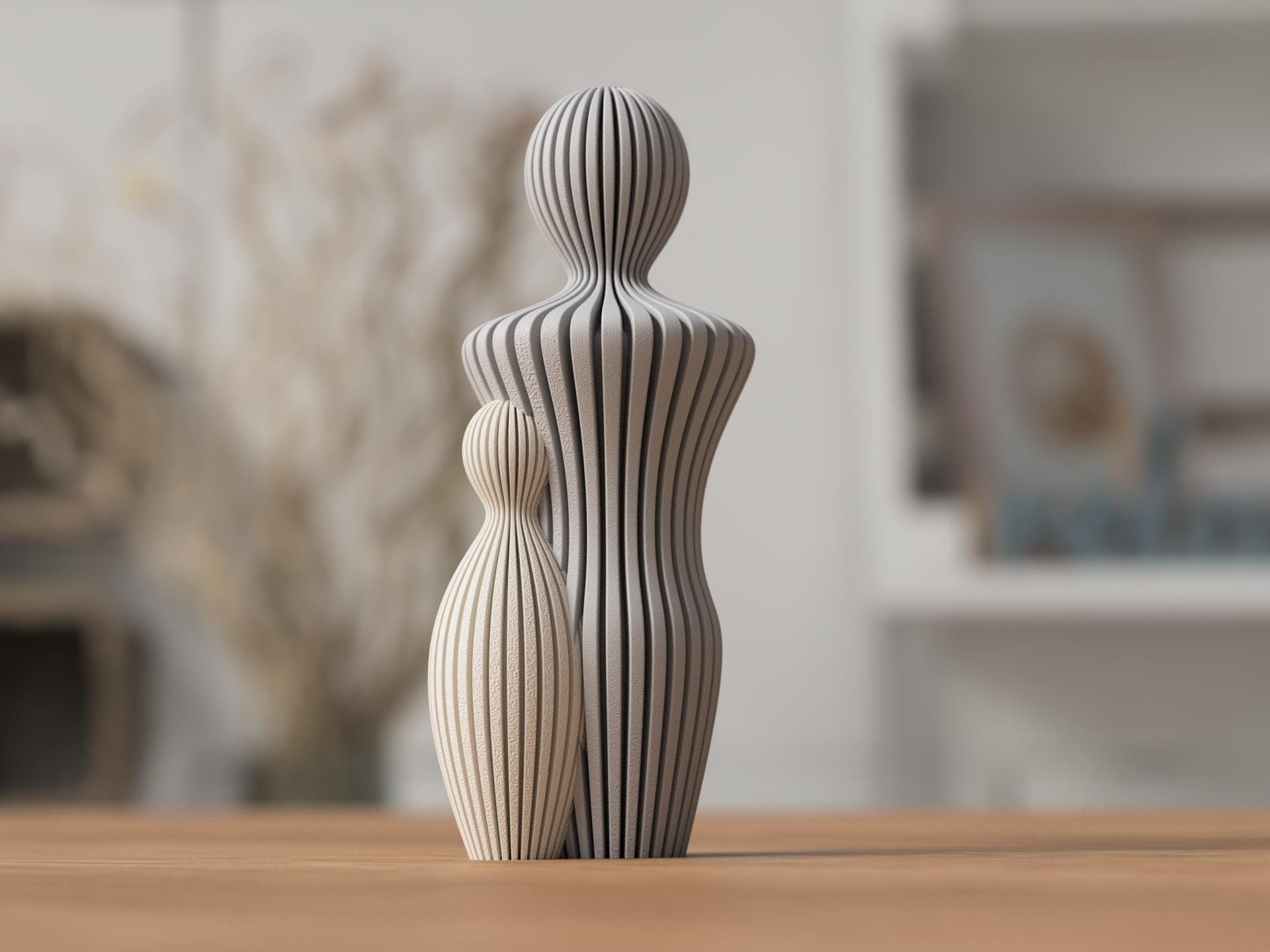 Ribbed Family Sculpture: Modern Minimalist Statue