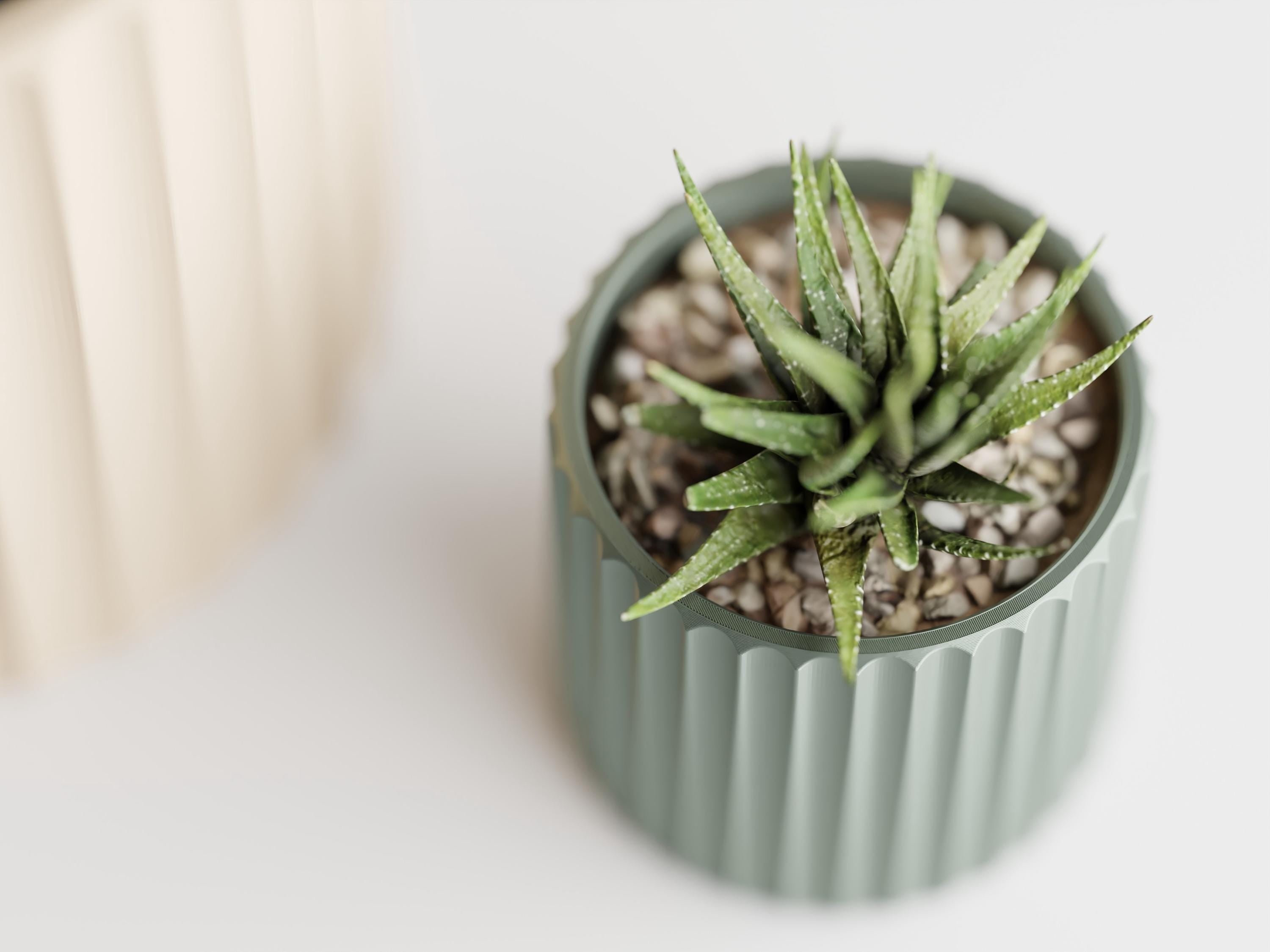 Fluted Planter, Ribbed Orchid Pot, Minimalist Modern Indoor Succulent Planter, Beige Home Decor