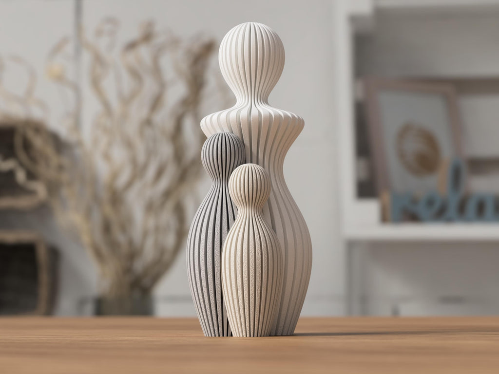 Ribbed Family Sculpture: Modern Minimalist Statue