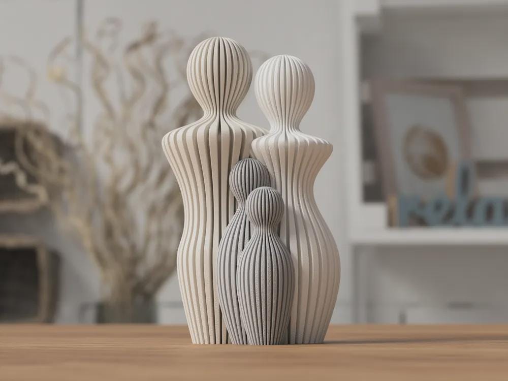 Ribbed Family Sculpture: Modern Minimalist Statue