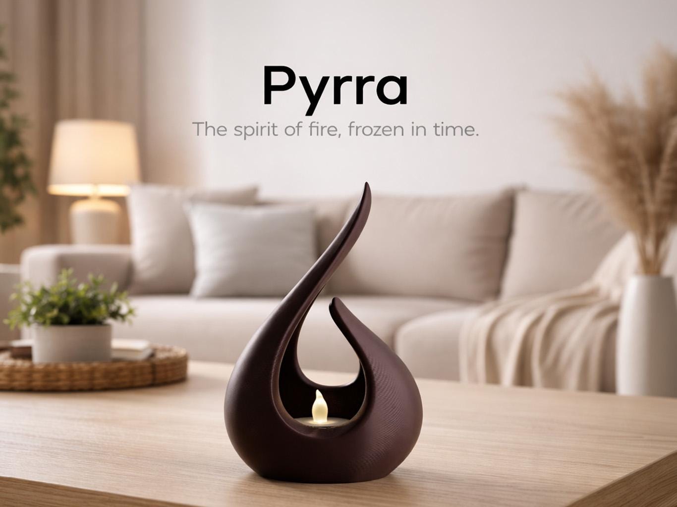 Pyrra Tealight Holder, Modern Flame Sculpture, LED Candle Holder, Contemporary Home Decor