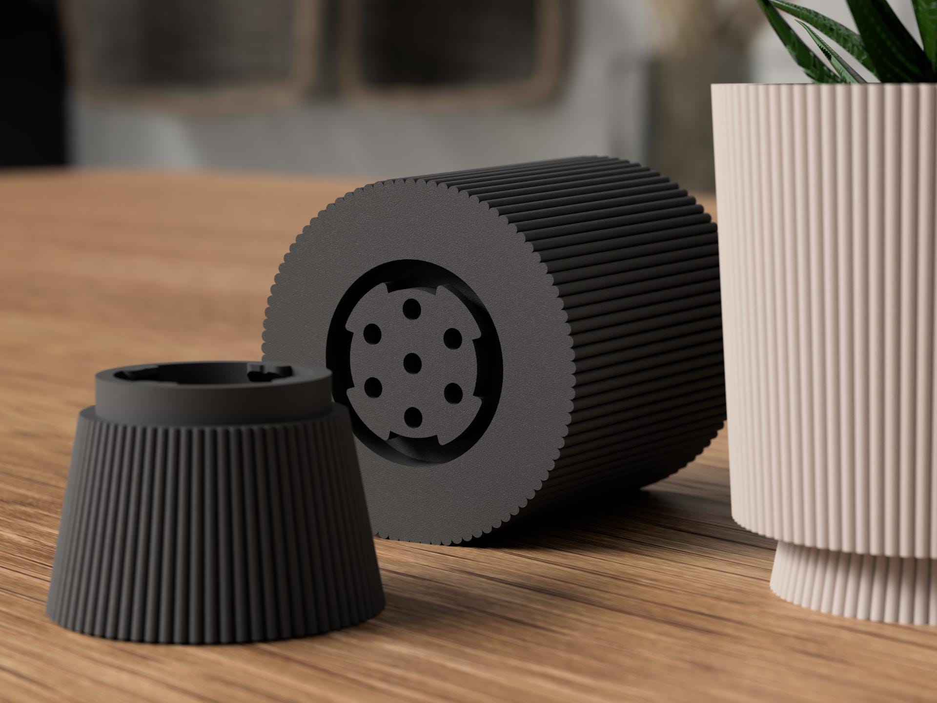 Japandi Ribbed Planter with Drip Tray – 3D Printed Minimalist Decor