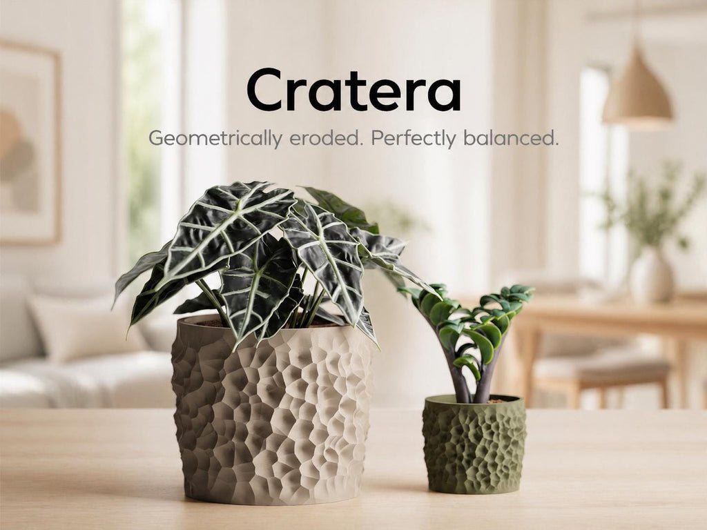 Cratera Textured Planter Pot, Stone Effect 3D Printed Plant Pot, Indoor Decorative Houseplant