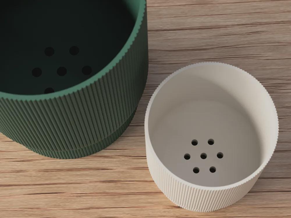 Modern Ribbed Planter with Twist-Lock Drip Tray | Contemporary Home Decor | Gift for Plant Lovers