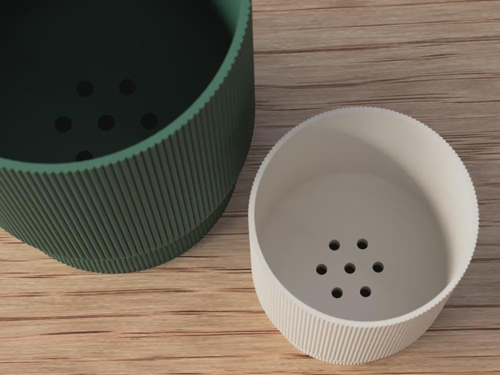 Modern Ribbed Planter with Twist-Lock Drip Tray | Contemporary Home Decor | Gift for Plant Lovers
