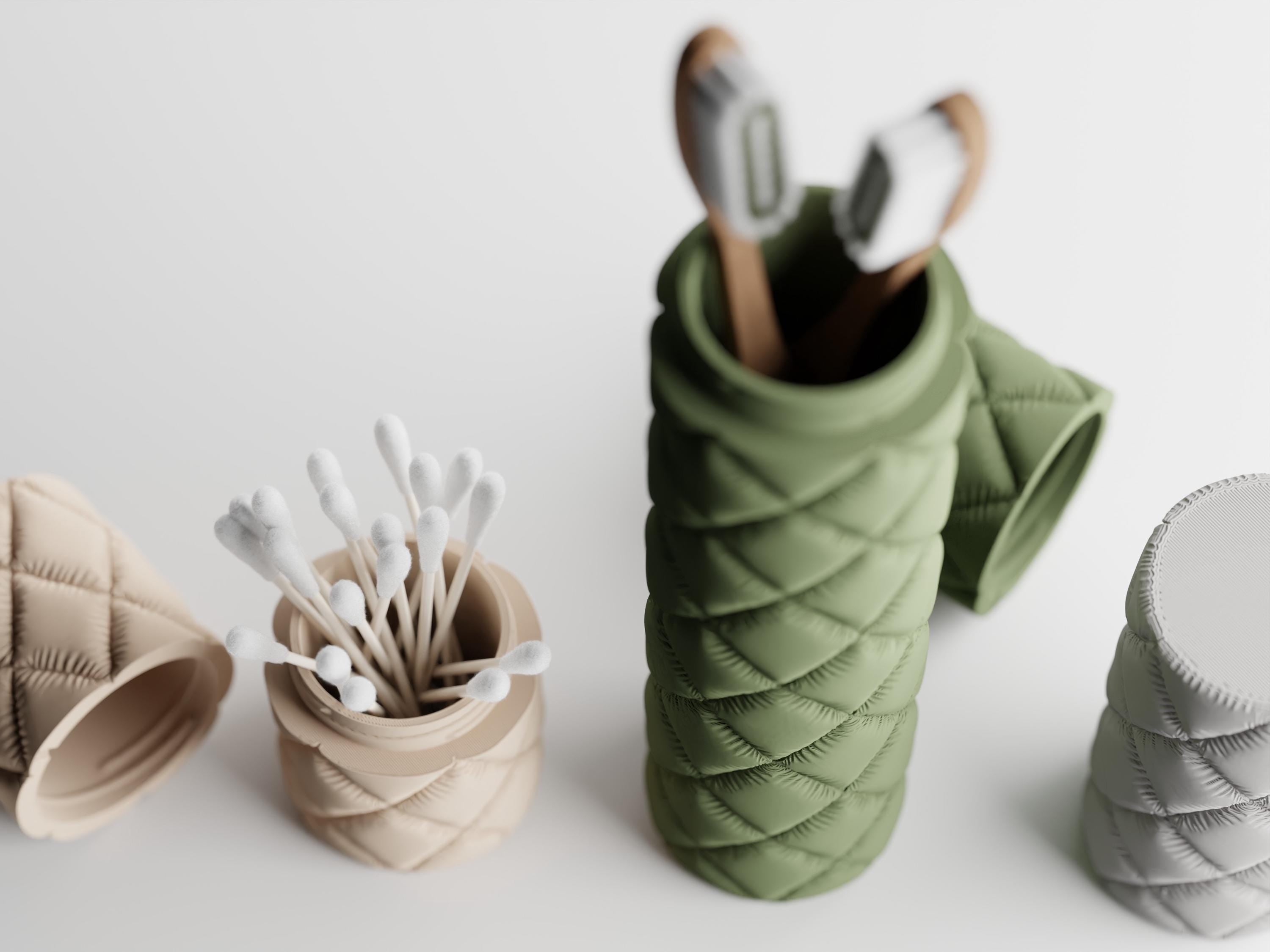 Quilted Toothbrush Travel Case, 3D Printed Toothbrush Holder, Cotton Swab Container, Minimalist Bathroom Organiser