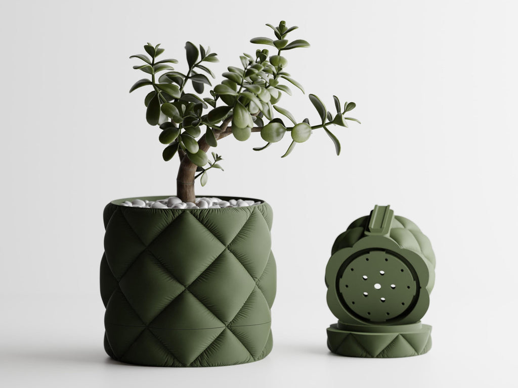 Quilted Wall Planter | Wall Mount + Drip Tray | Modern Boho Plant Decor | Inflated Fabric Pot