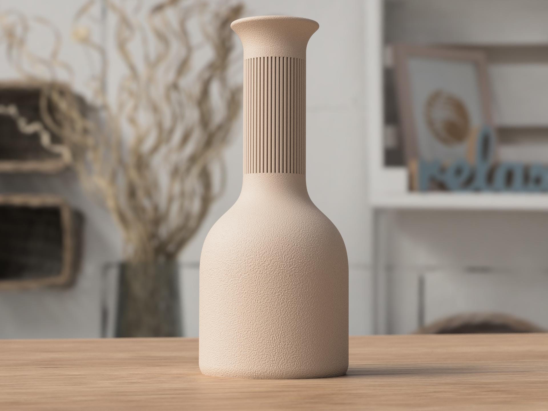 Two Tone Japandi Vase, Textured Ribbed 3D Printed Bud Vase, Minimalist Decor