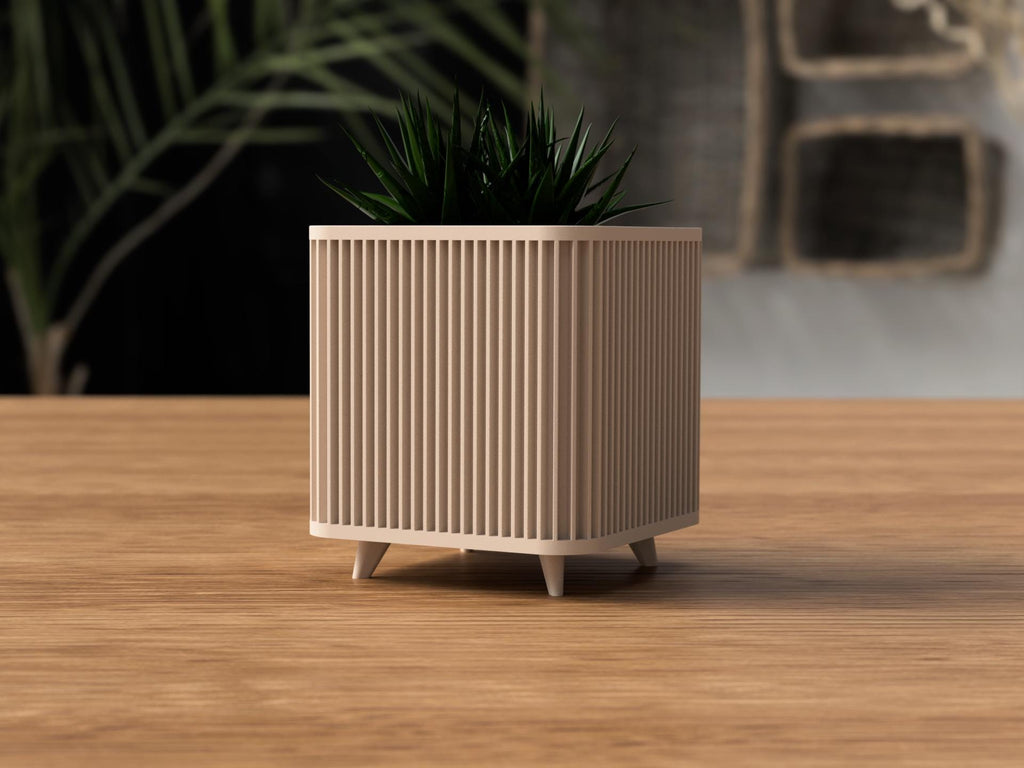 Shikaku Planter | Ribbed Square Pot with Legs, Japandi Home Decor
