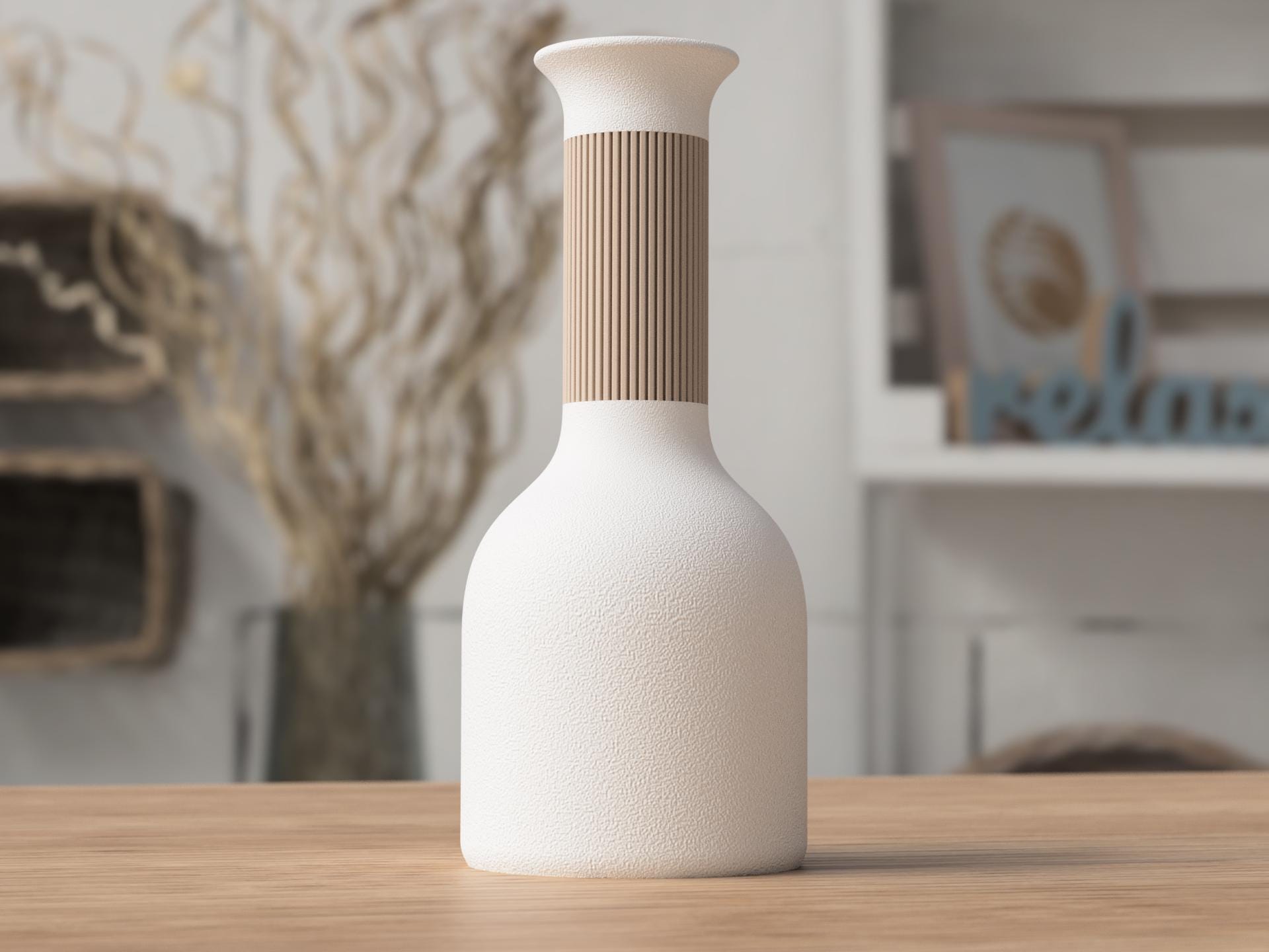 Two Tone Japandi Vase, Textured Ribbed 3D Printed Bud Vase, Minimalist Decor