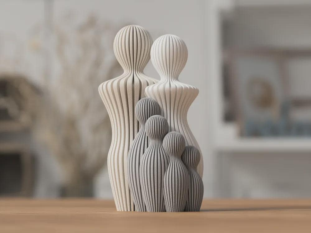 Ribbed Family Sculpture: Modern Minimalist Statue