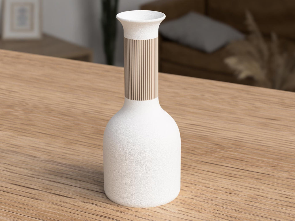 Two Tone Japandi Vase, Textured Ribbed 3D Printed Bud Vase, Minimalist Decor