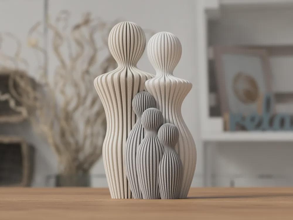 Ribbed Family Sculpture: Modern Minimalist Statue
