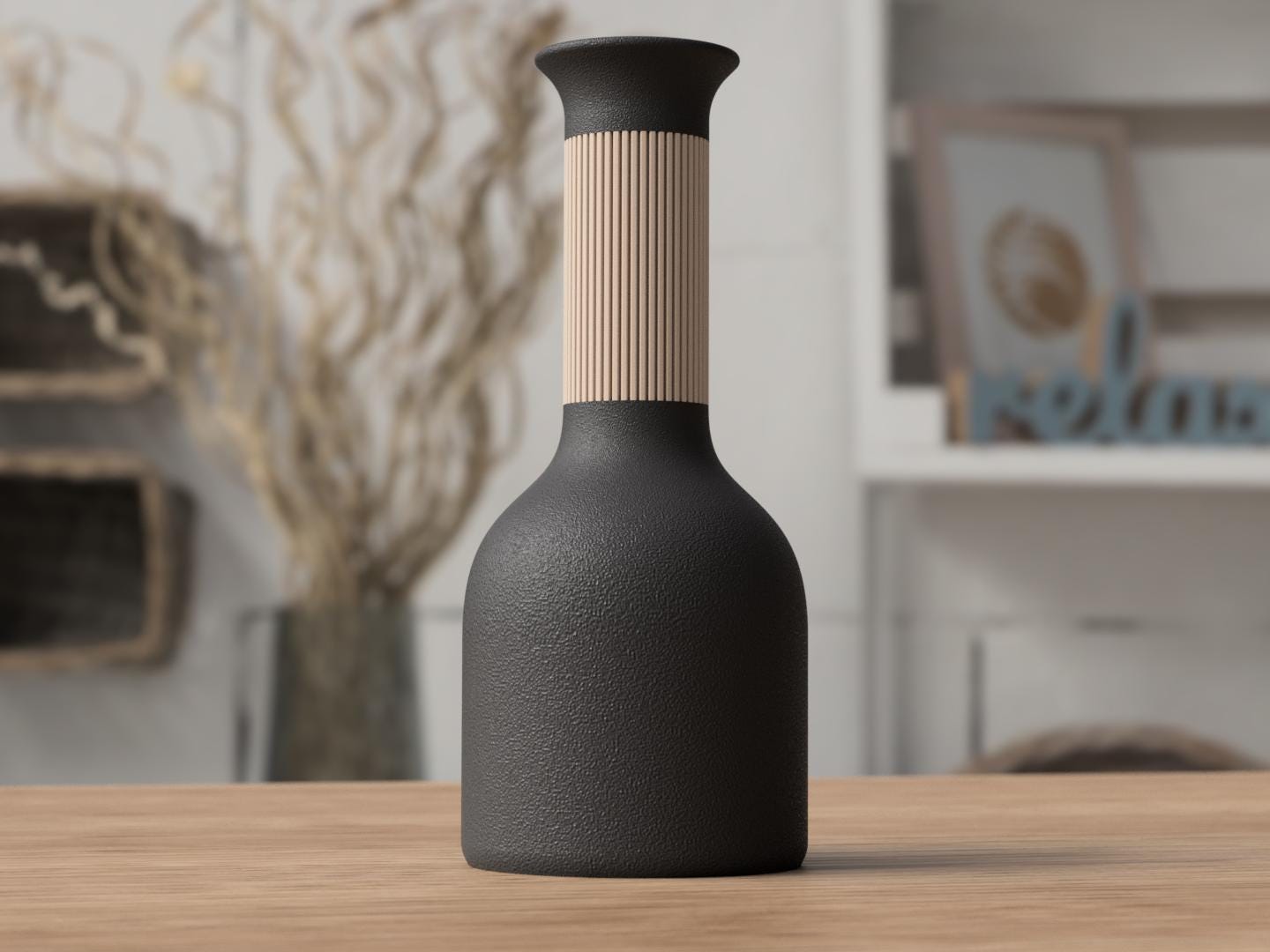 Two Tone Japandi Vase, Textured Ribbed 3D Printed Bud Vase, Minimalist Decor